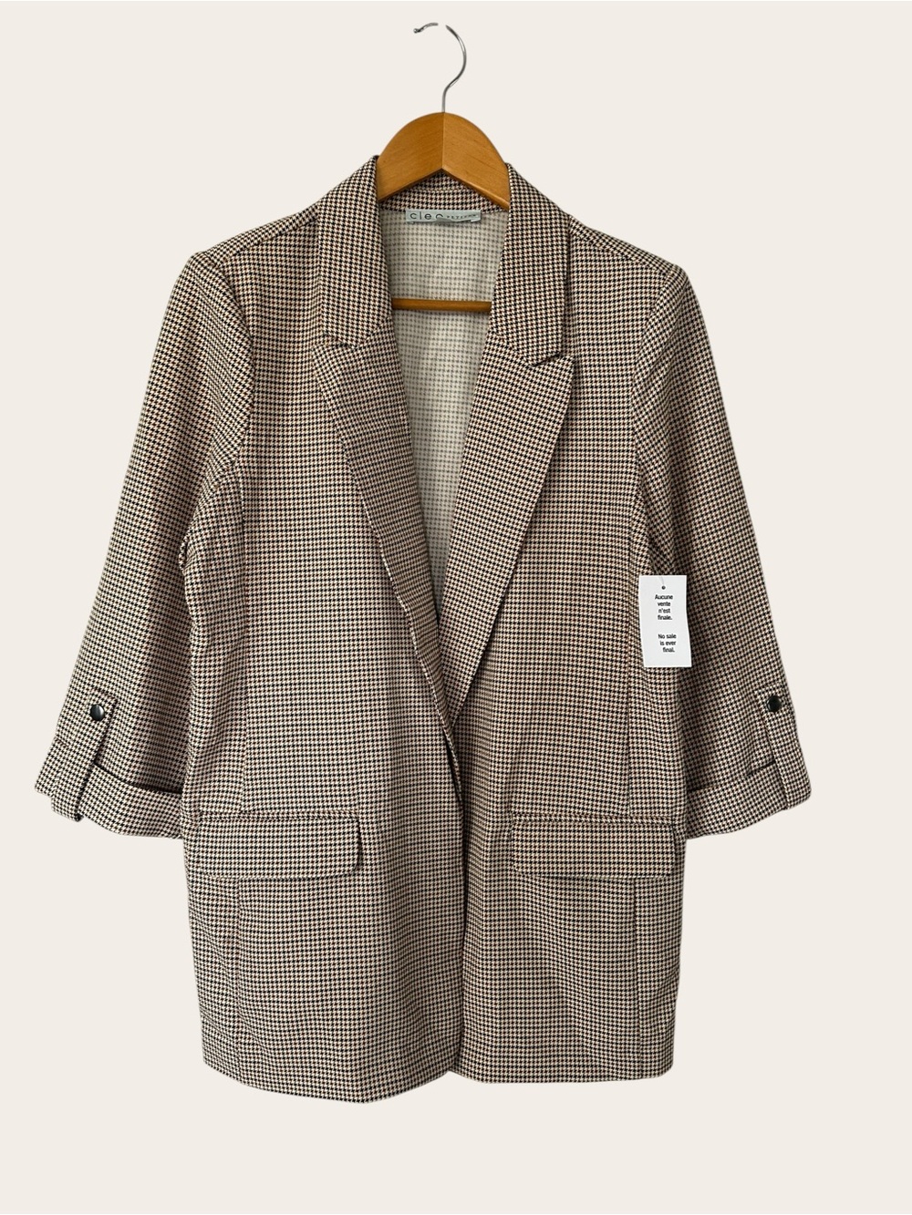 Cleo Petites Brown Houndstooth Open-Front Blazer NWT